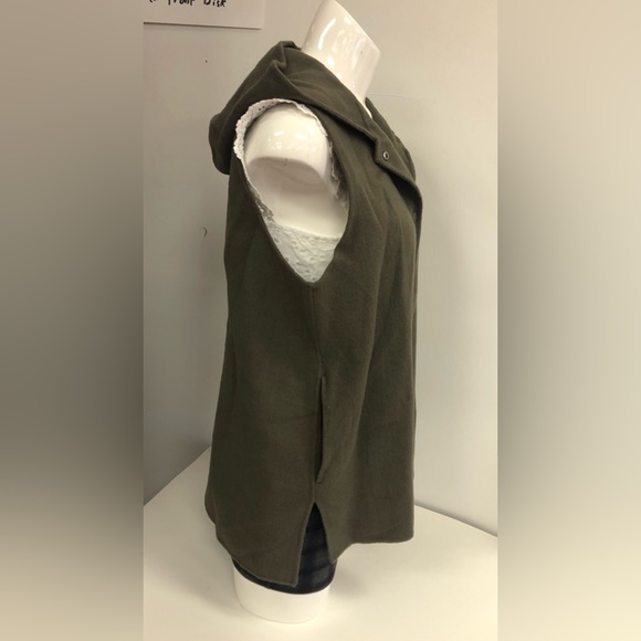 MASSIMO DUTTI OLIVE GREEN LIGHT WOOL HOODED VEST SNAPS CLOSURE SIZE SMALL - Picture 3 of 8